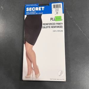 Secret Day Sheer Leg Plus Size 3X Pantyhose Reinforced Toe Black Nylon Vintage